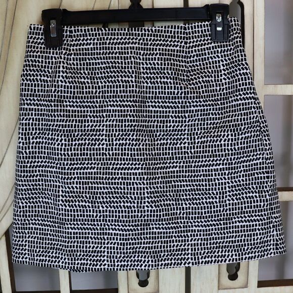 New Kate Spade Saturday Black White Shuffle Shape A-line Skirt Size 0 - Picture 2 of 7